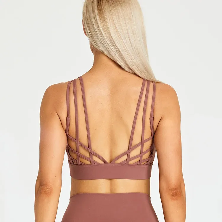 Strappy Wirefree Padded Sports Bra for Women - Medium Support