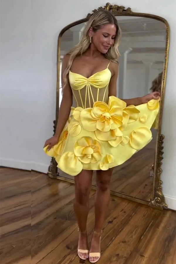 Straps Pink Corset Homecoming Dress With Rosette TN409
