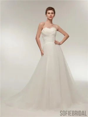 Sweetheart Ivory Tulle Lace up back Wedding Dresses With Train, WD0458