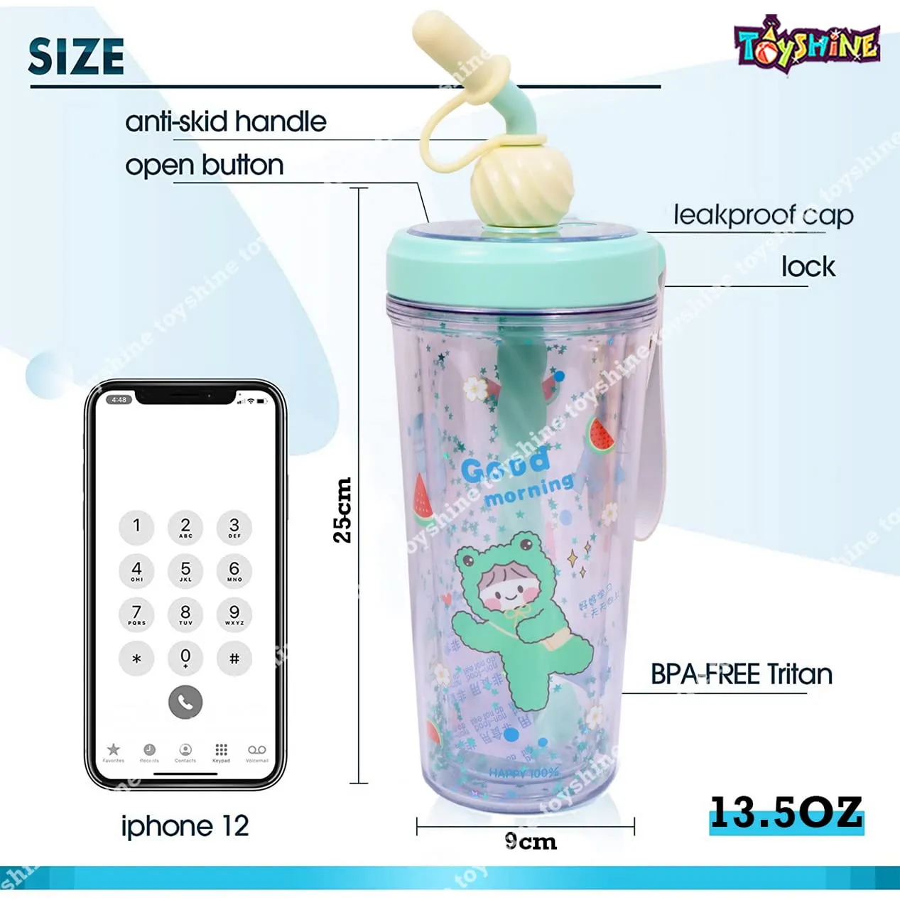 Toyshine Glitter Water Bottle Tumbler Sipper Cup