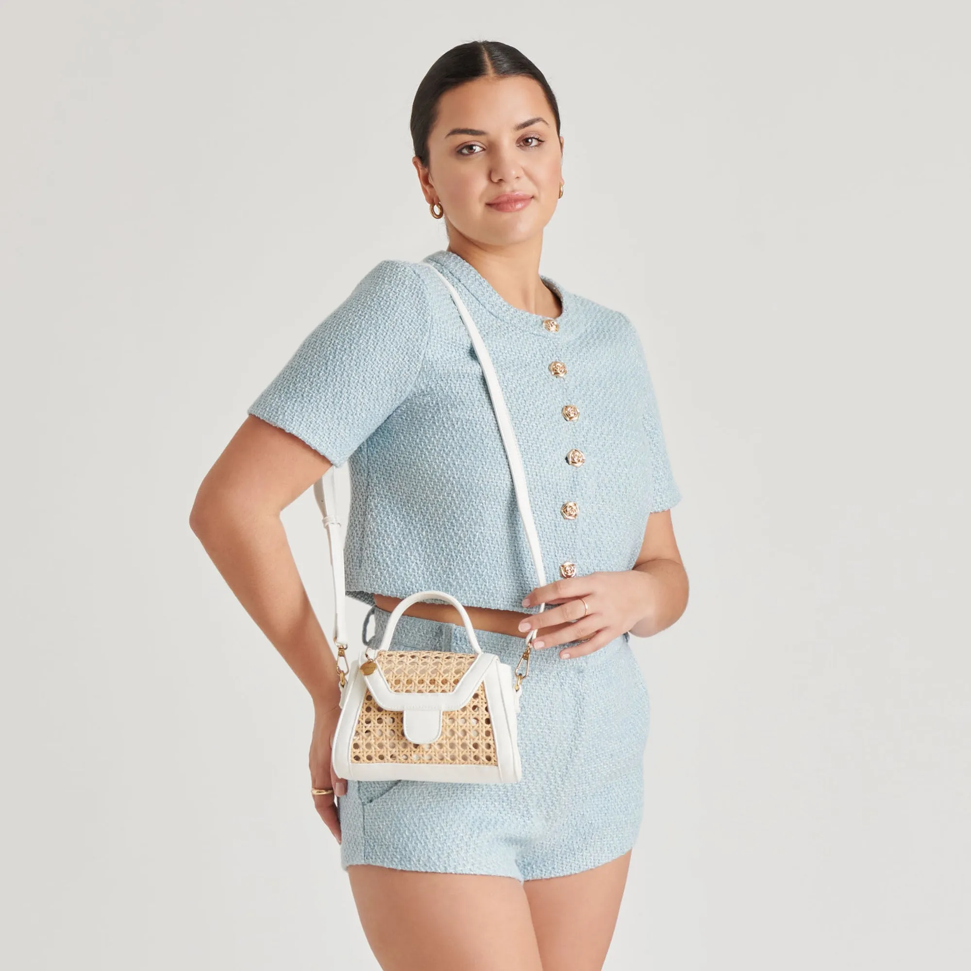 TROPEZ CROSSBODY WHITE NATURAL CANE