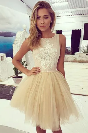 Tulle A Line Homecoming Dresses With Lace,Short Prom Dress For Teens OK494