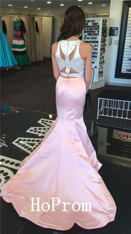 Two Piece Prom Dresses,Satin Prom Dress,Evening Dress