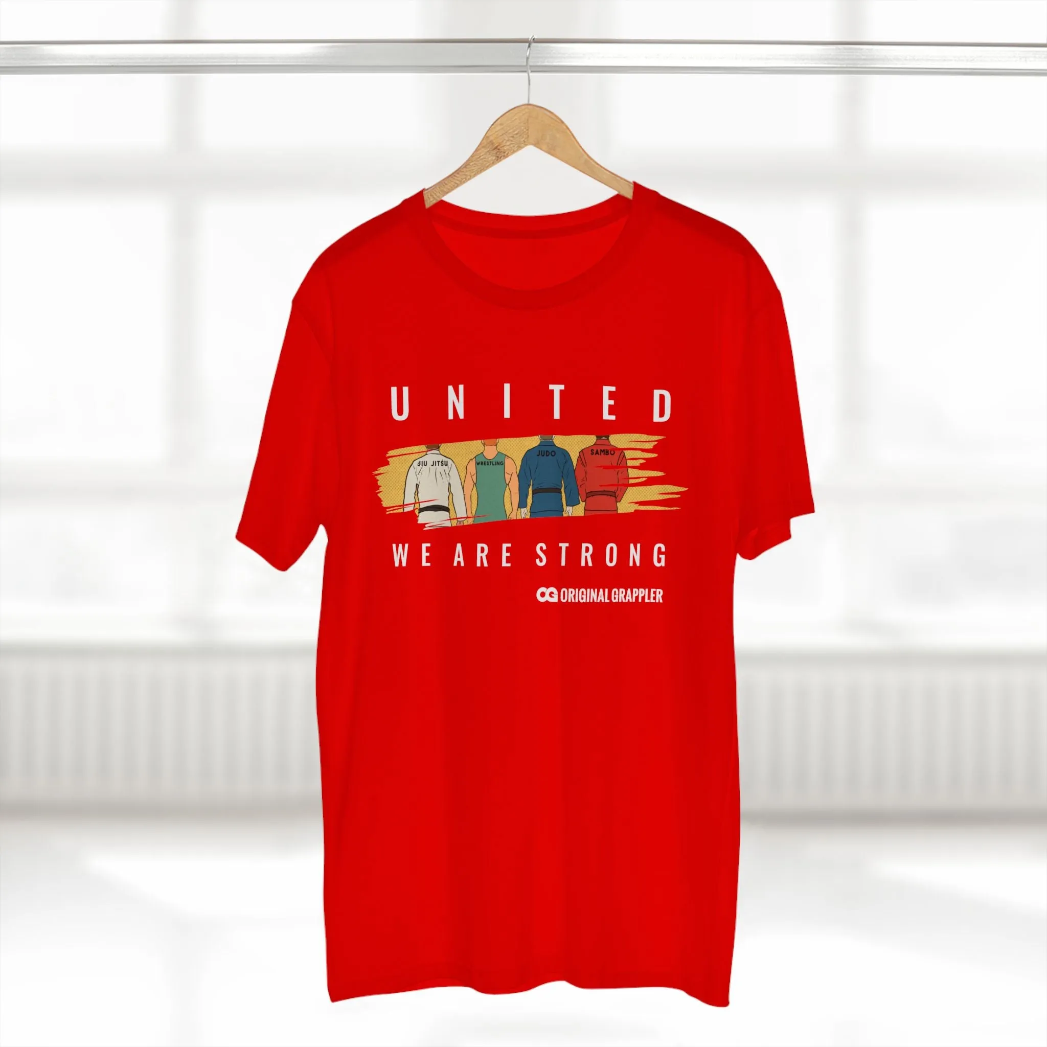 United We Are Strong Adult Staple Tee - Red Graphic T-Shirt for Team Spirit