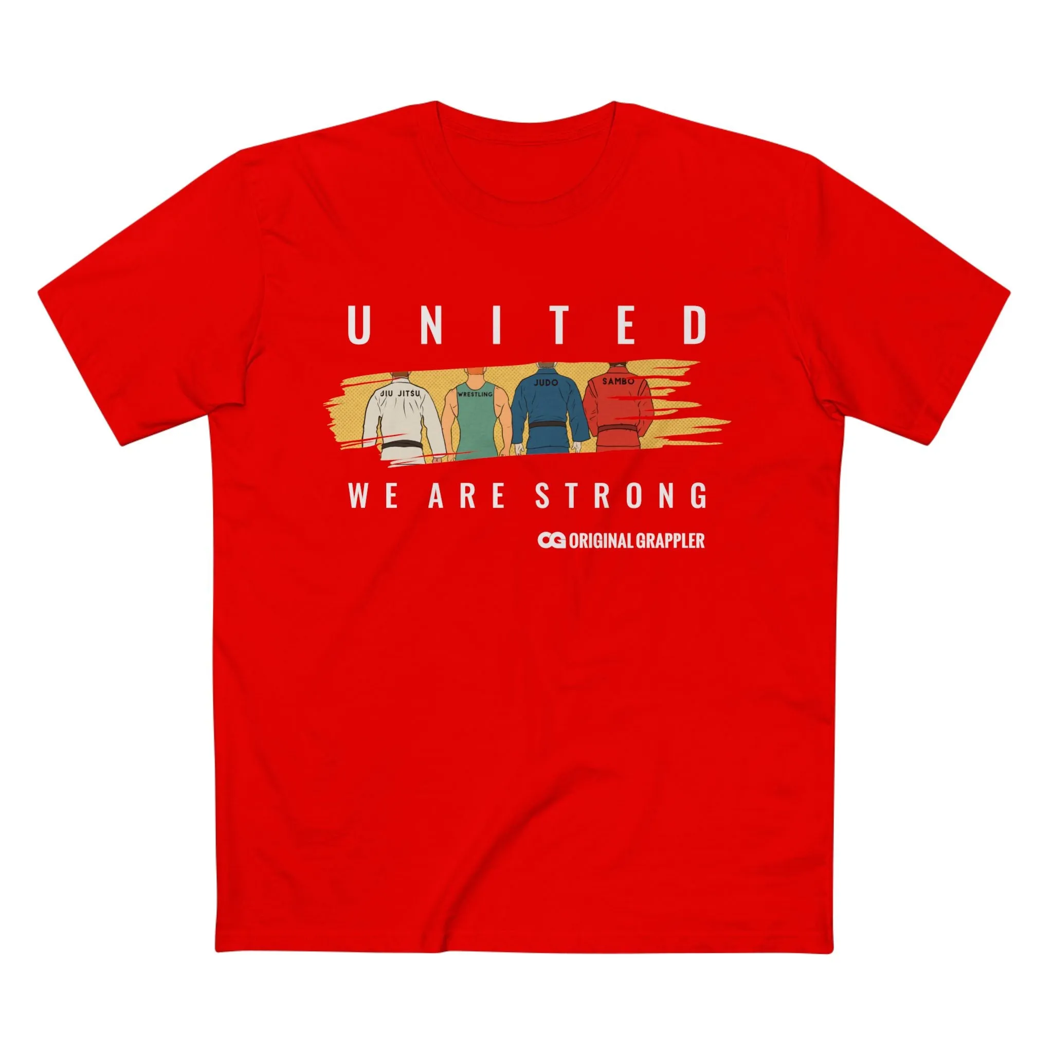 United We Are Strong Adult Staple Tee - Red Graphic T-Shirt for Team Spirit