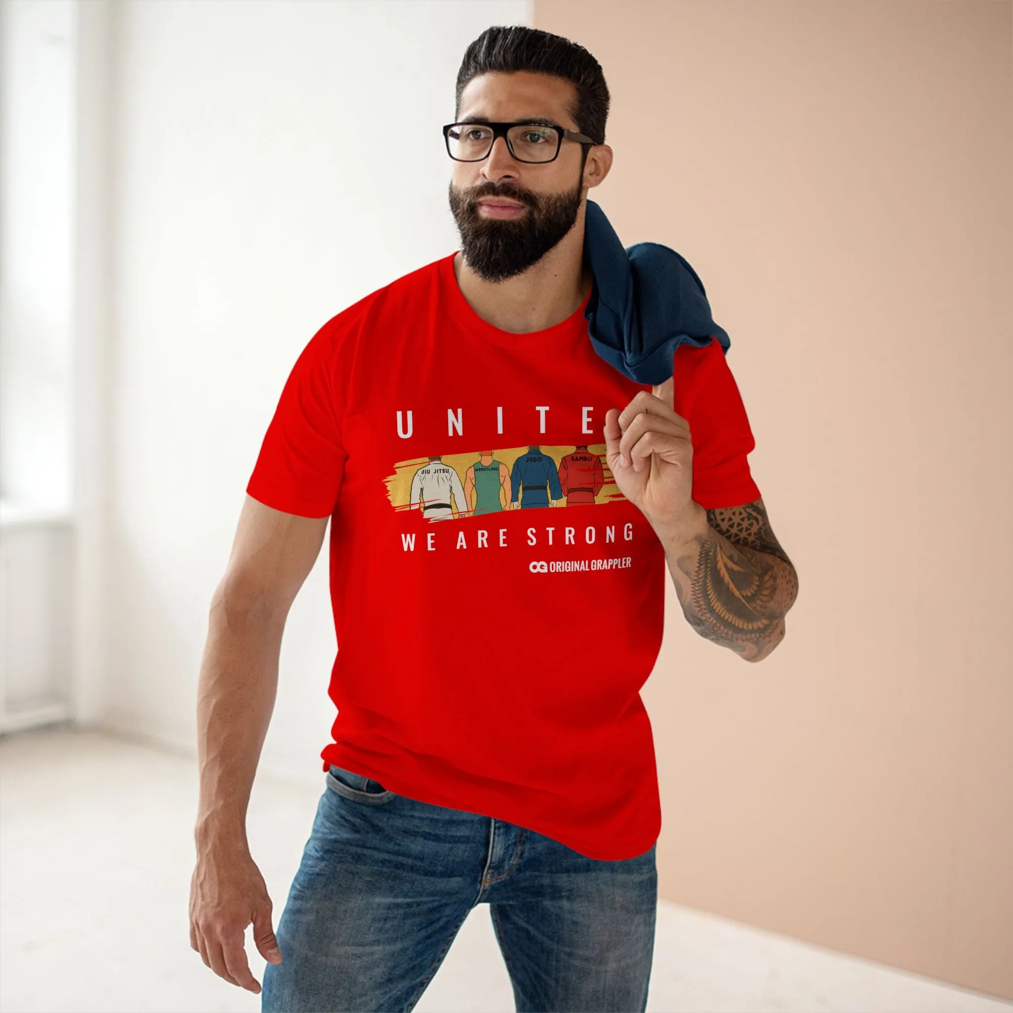 United We Are Strong Adult Staple Tee - Red Graphic T-Shirt for Team Spirit