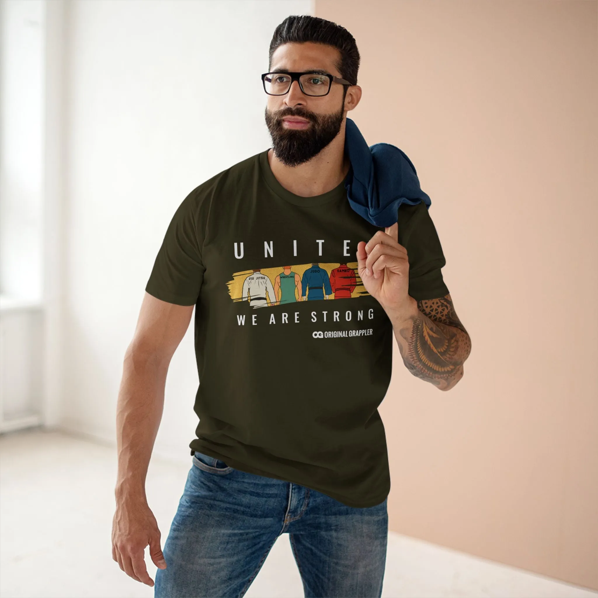 United We Are Strong Adult Staple Tee - Red Graphic T-Shirt for Team Spirit