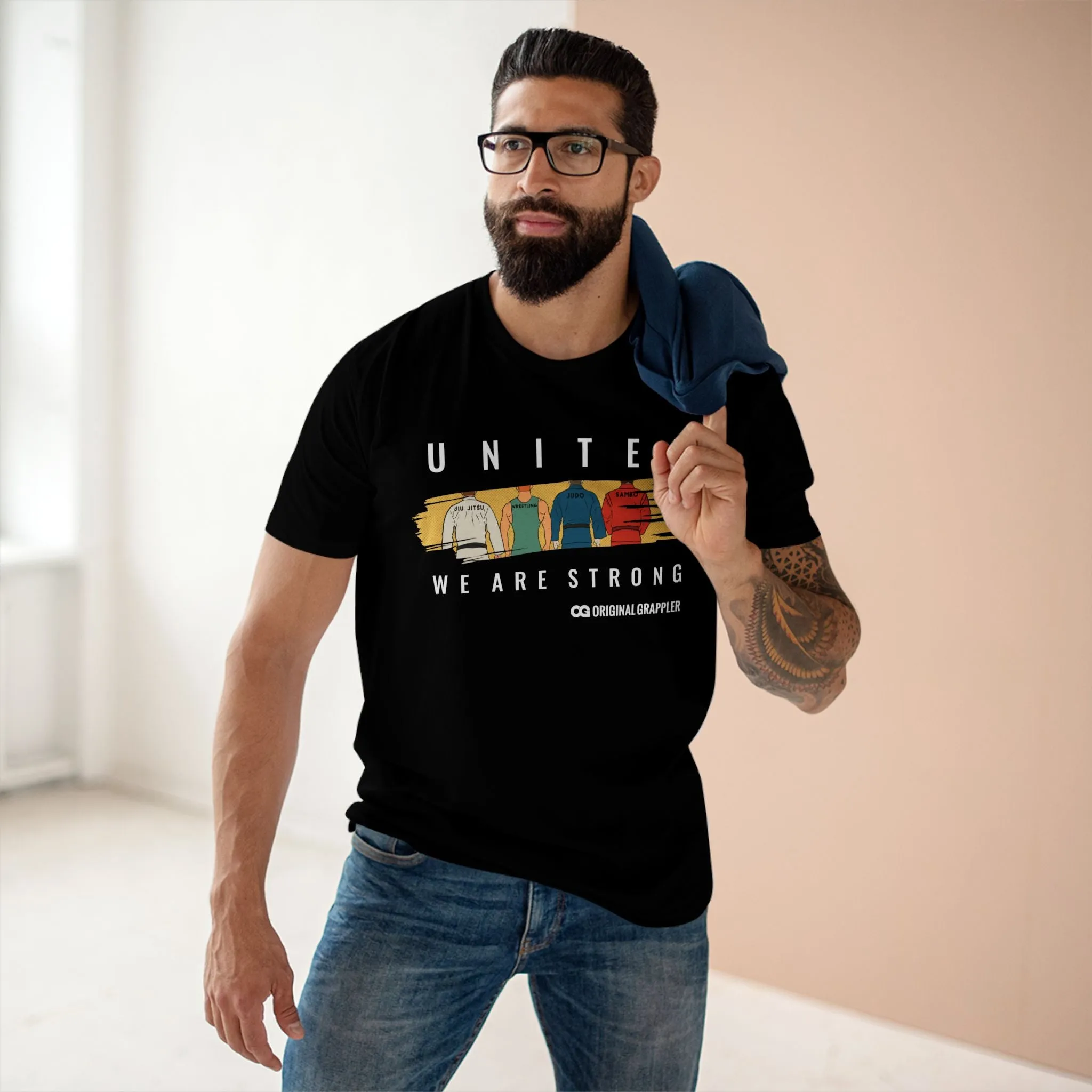 United We Are Strong Adult Staple Tee - Red Graphic T-Shirt for Team Spirit