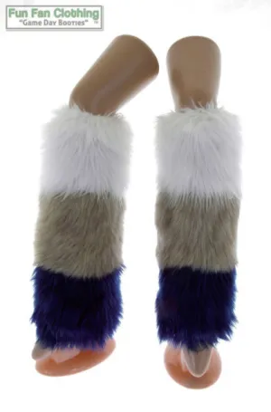 White, Silver & Navy Faux Fur Tricolor Leg Warmers - Game Day Booties