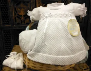 Will beth white knit dress newborn and preemie with bonnet and knit shoes