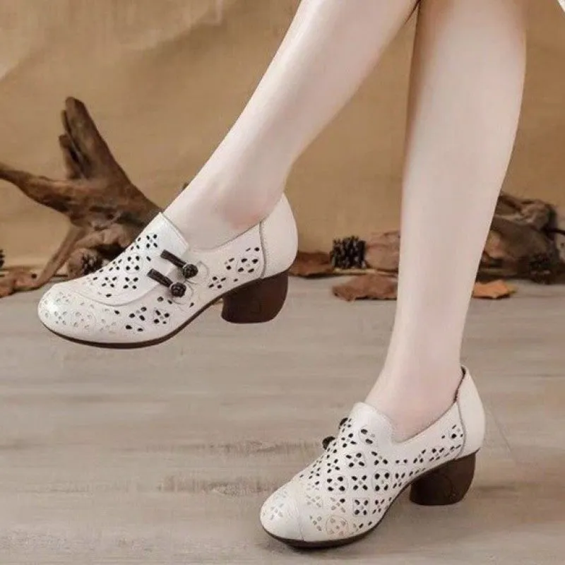Women's Fashion Round Toe Chunky Heel Shoes