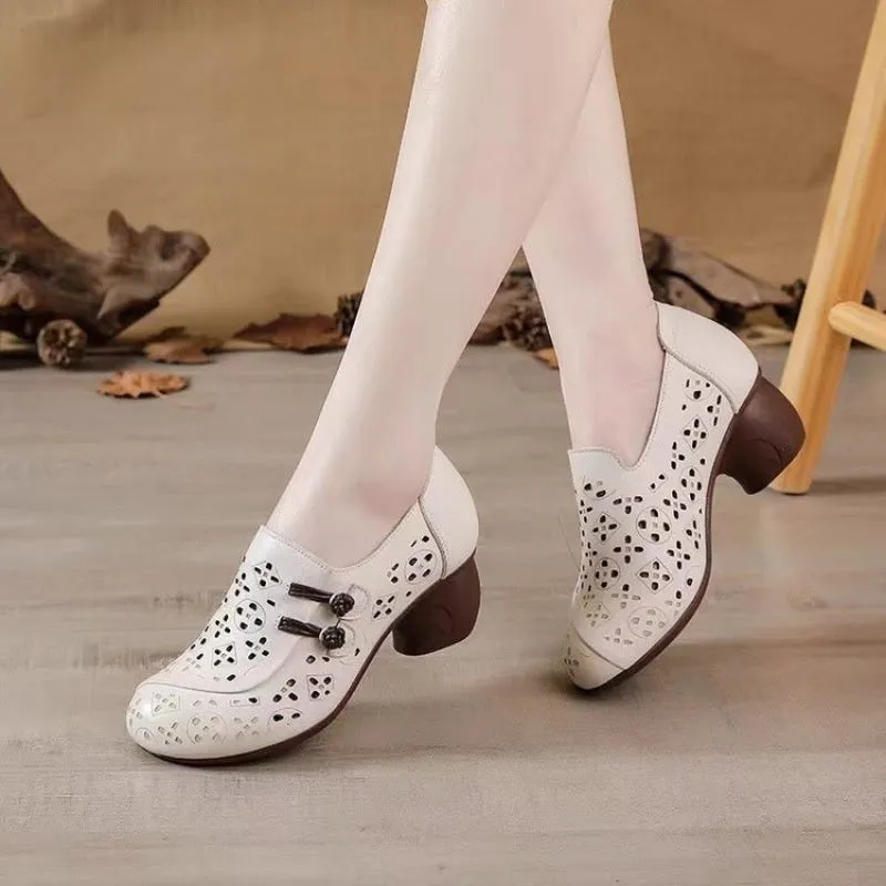 Women's Fashion Round Toe Chunky Heel Shoes