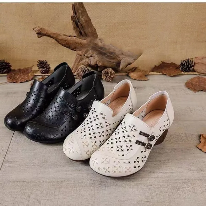 Women's Fashion Round Toe Chunky Heel Shoes