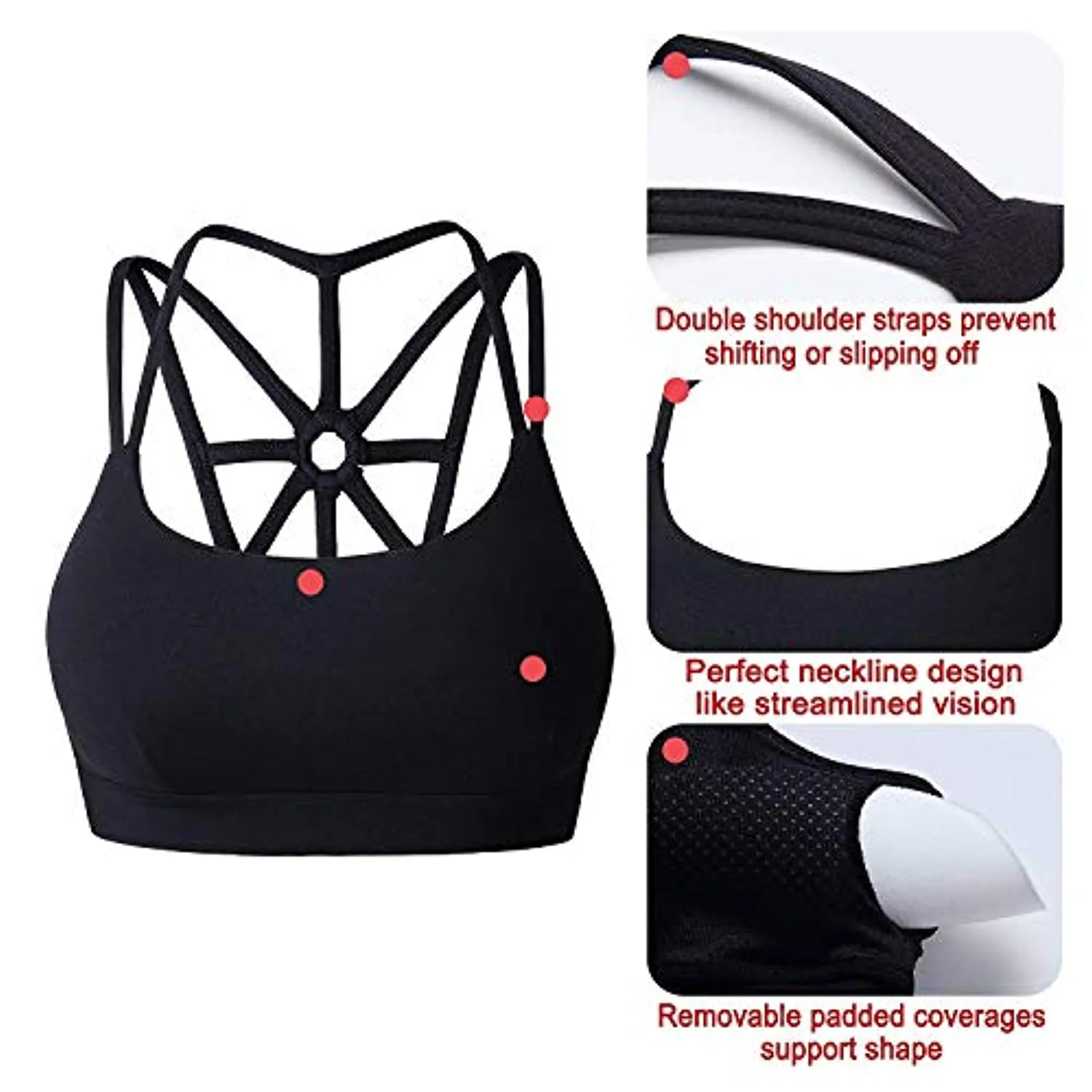 YIANNA Sports Bras for Women Cross Back Padded Sports Bra Medium Support Workout Running Yoga Bra